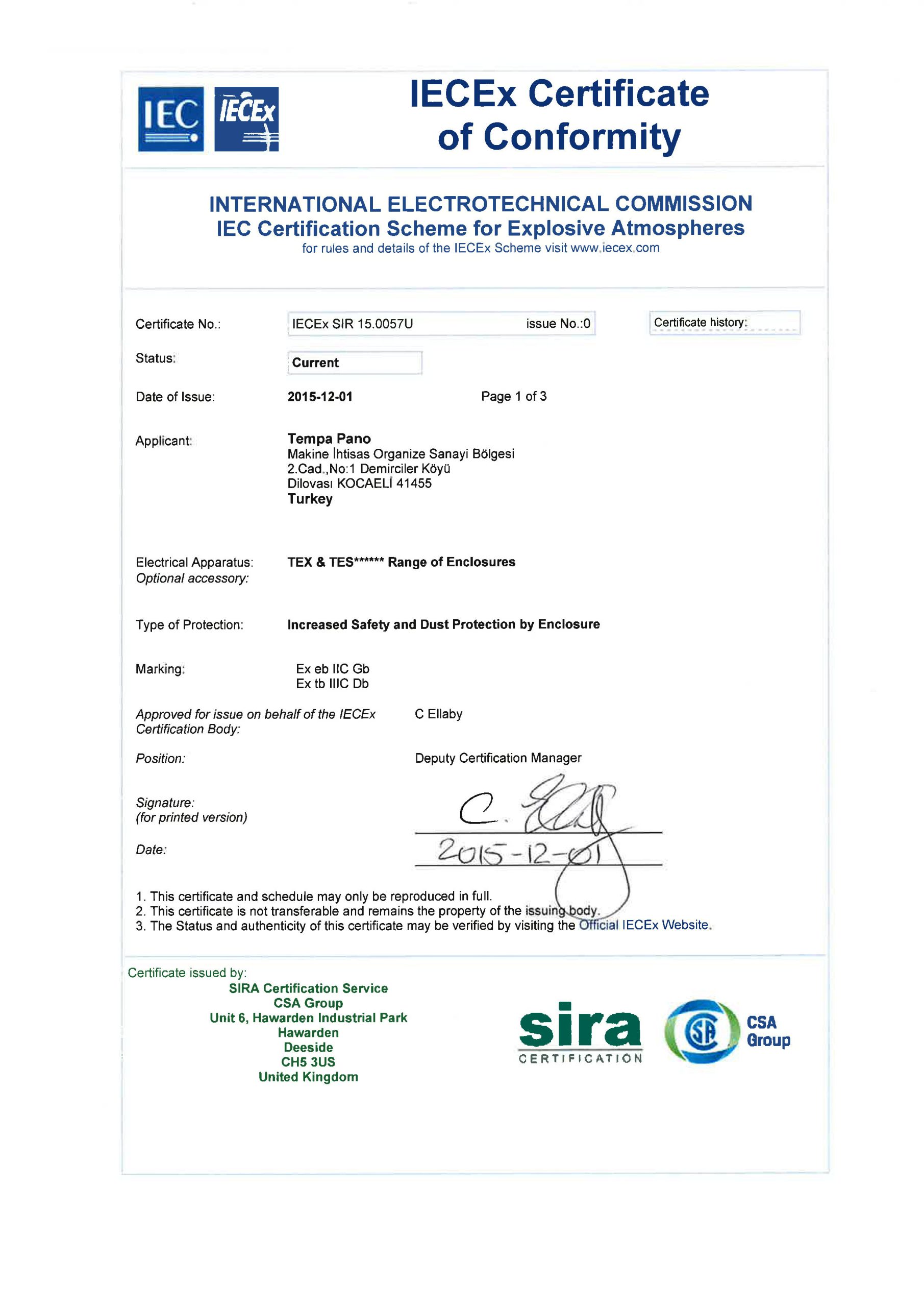 IECEx SIR 15.0057U​