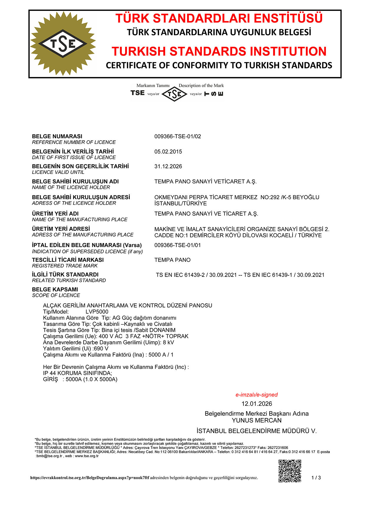 TS EN 61439-2 TR​
