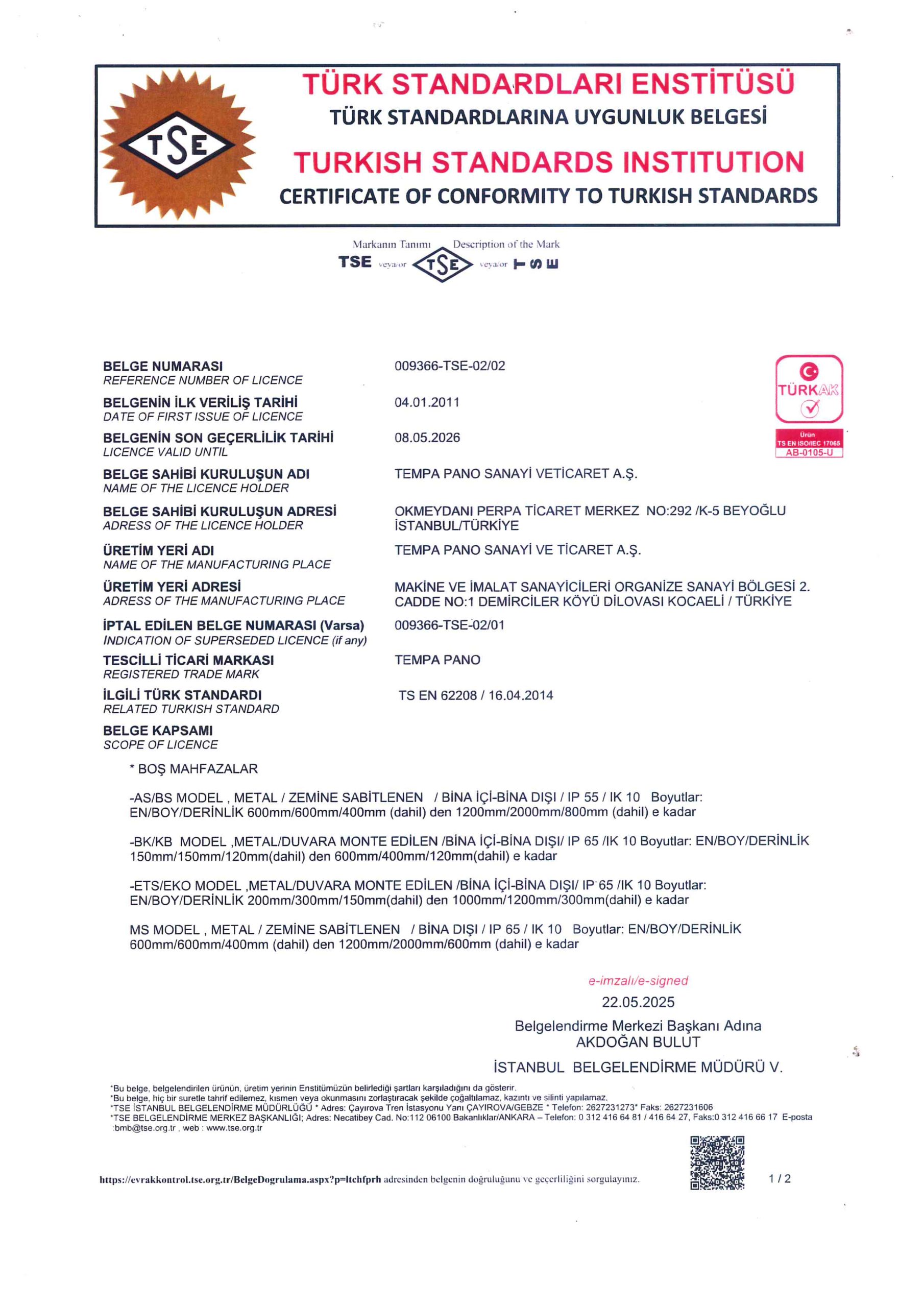 TS EN 62208 TR​